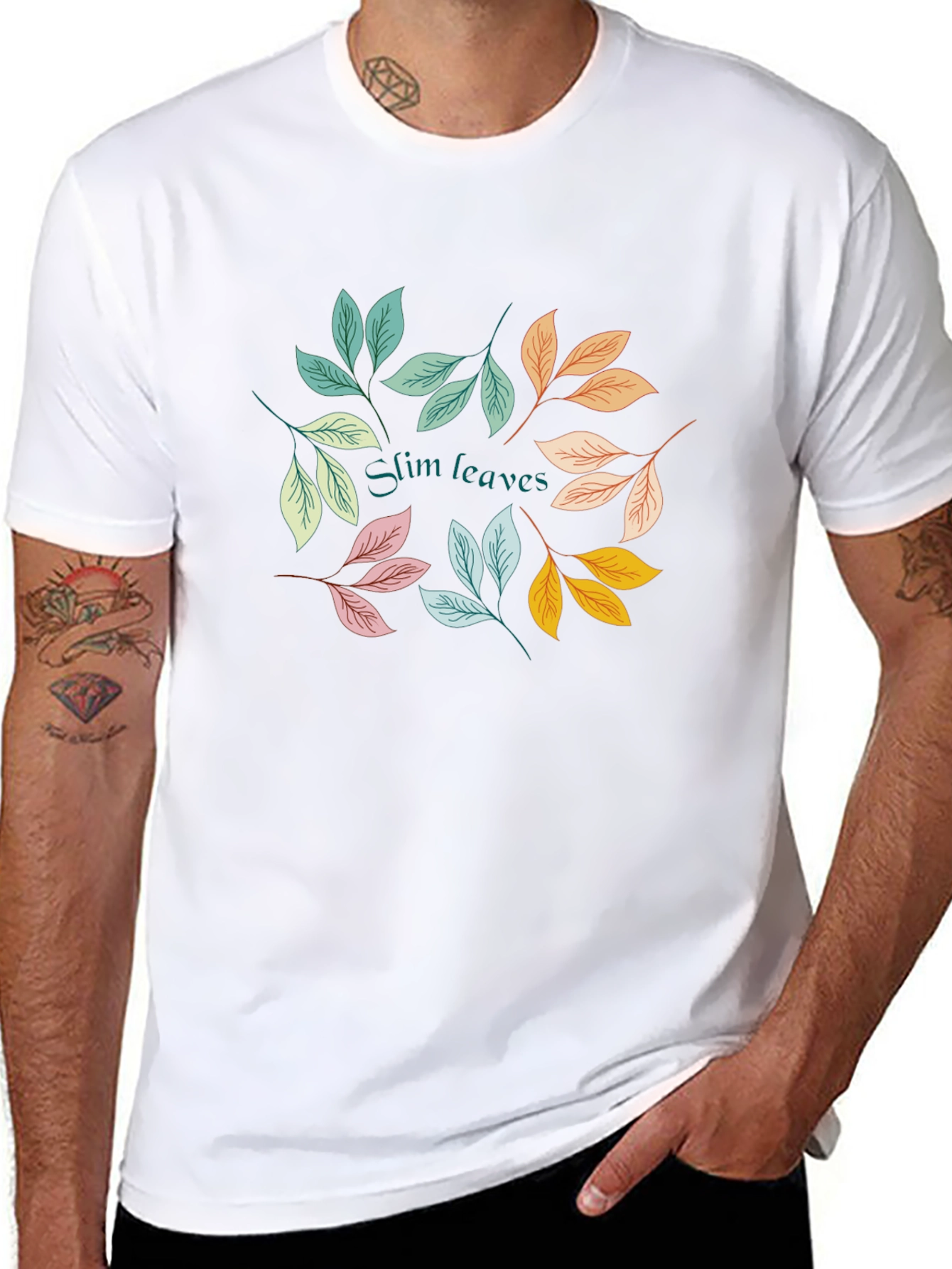 Slim Leaves Graphic Black T-Shirt