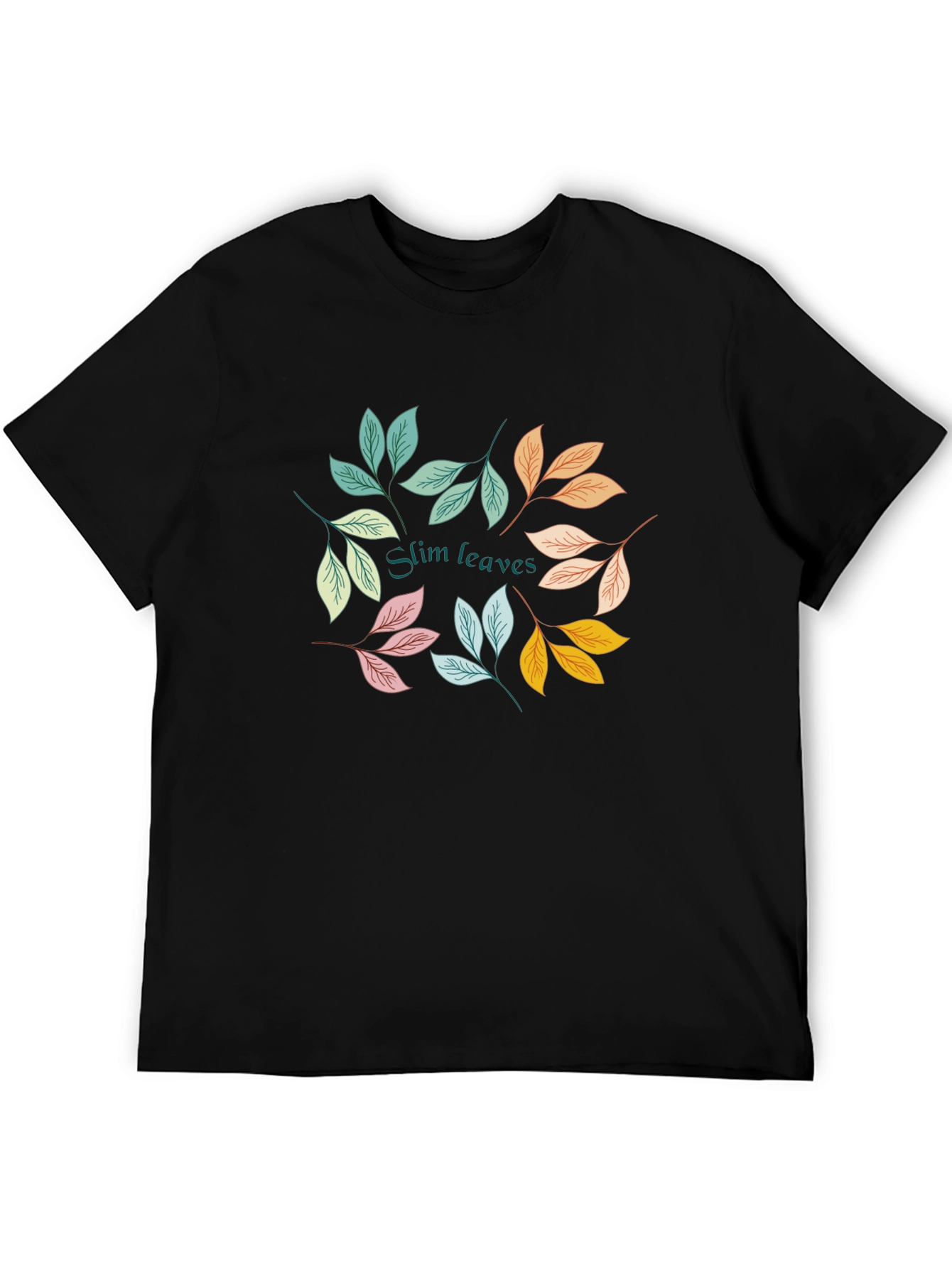 Slim Leaves Graphic Black T-Shirt