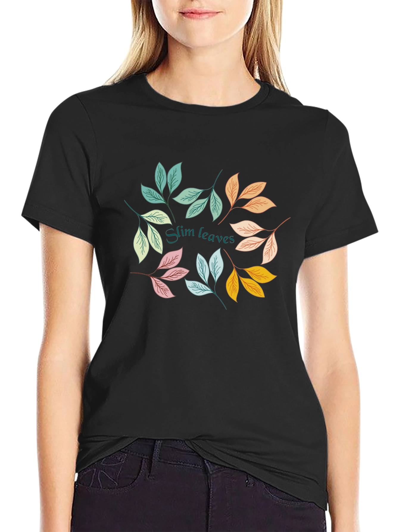 Slim Leaves Graphic Black T-Shirt