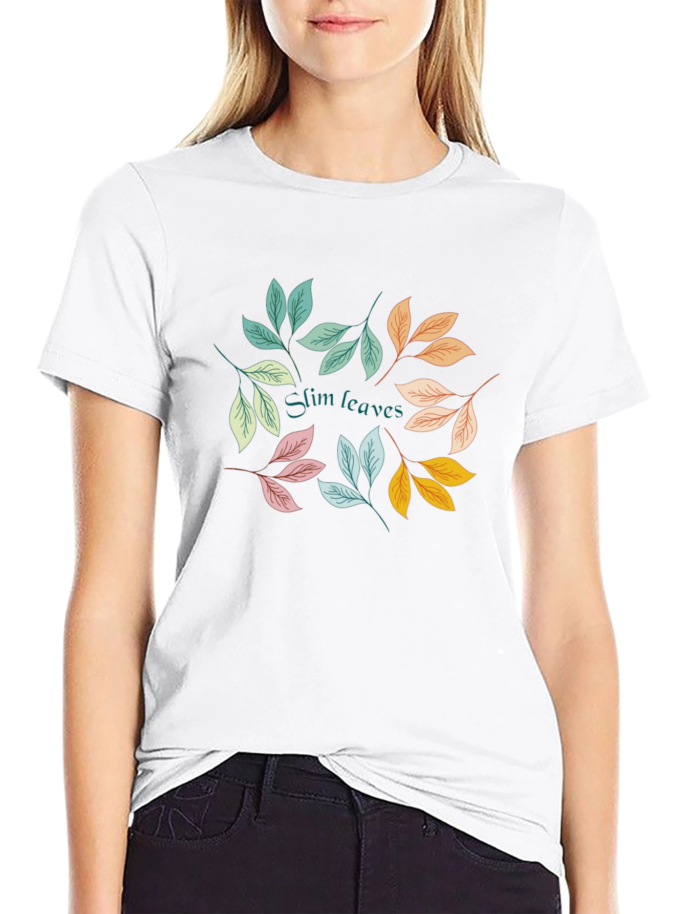 Slim Leaves Graphic Black T-Shirt