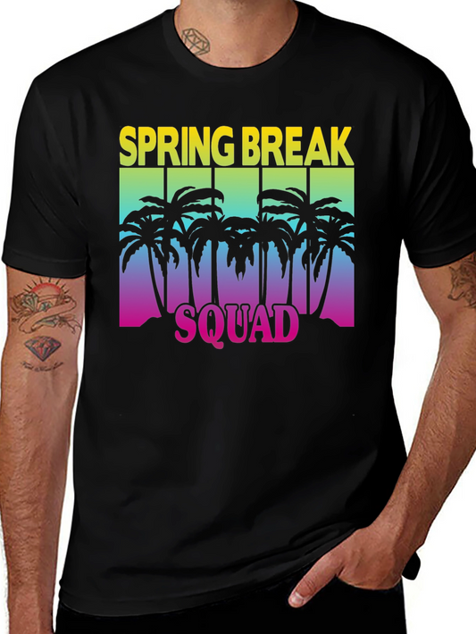 Spring Break Squad Graphic Tee - Tropical Palm Tree Design