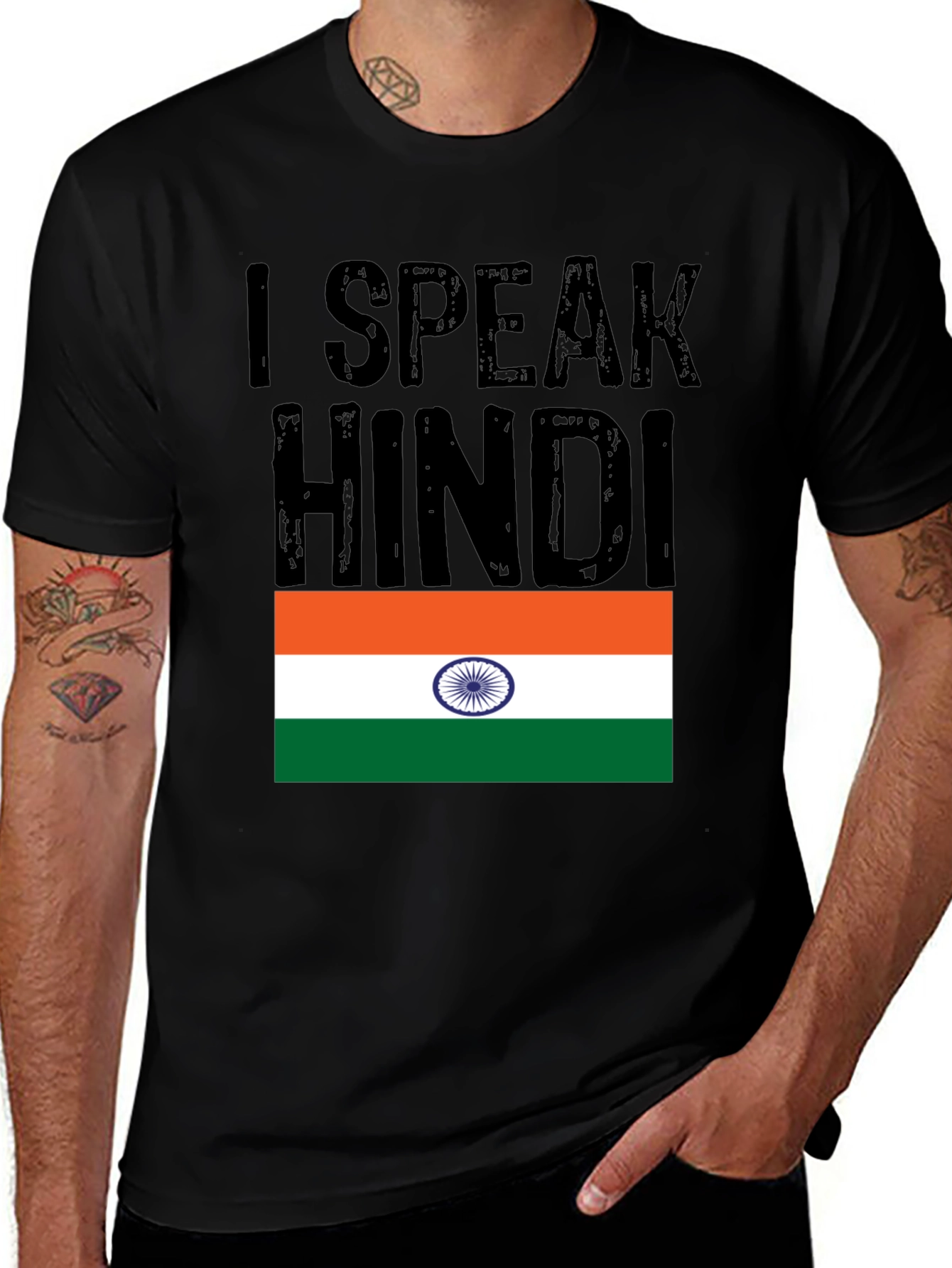 I Speak Hindi T-Shirt India Flag Graphic Tee