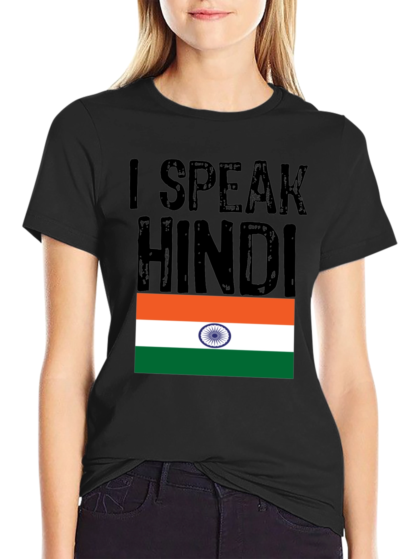 I Speak Hindi T-Shirt India Flag Graphic Tee