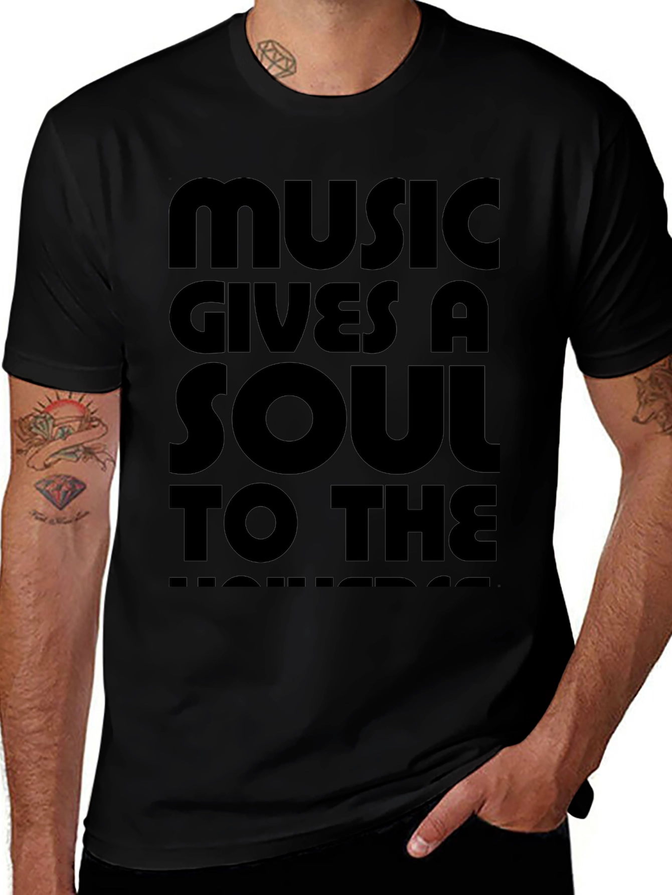 Music Gives a Soul to the Universe Black T-Shirt