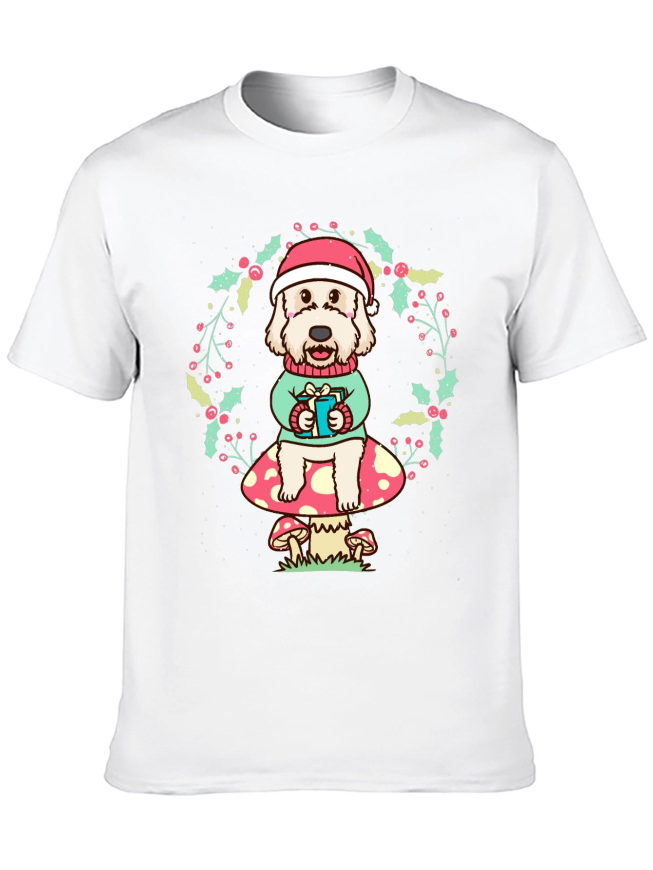 Festive Dog on Mushroom Tee