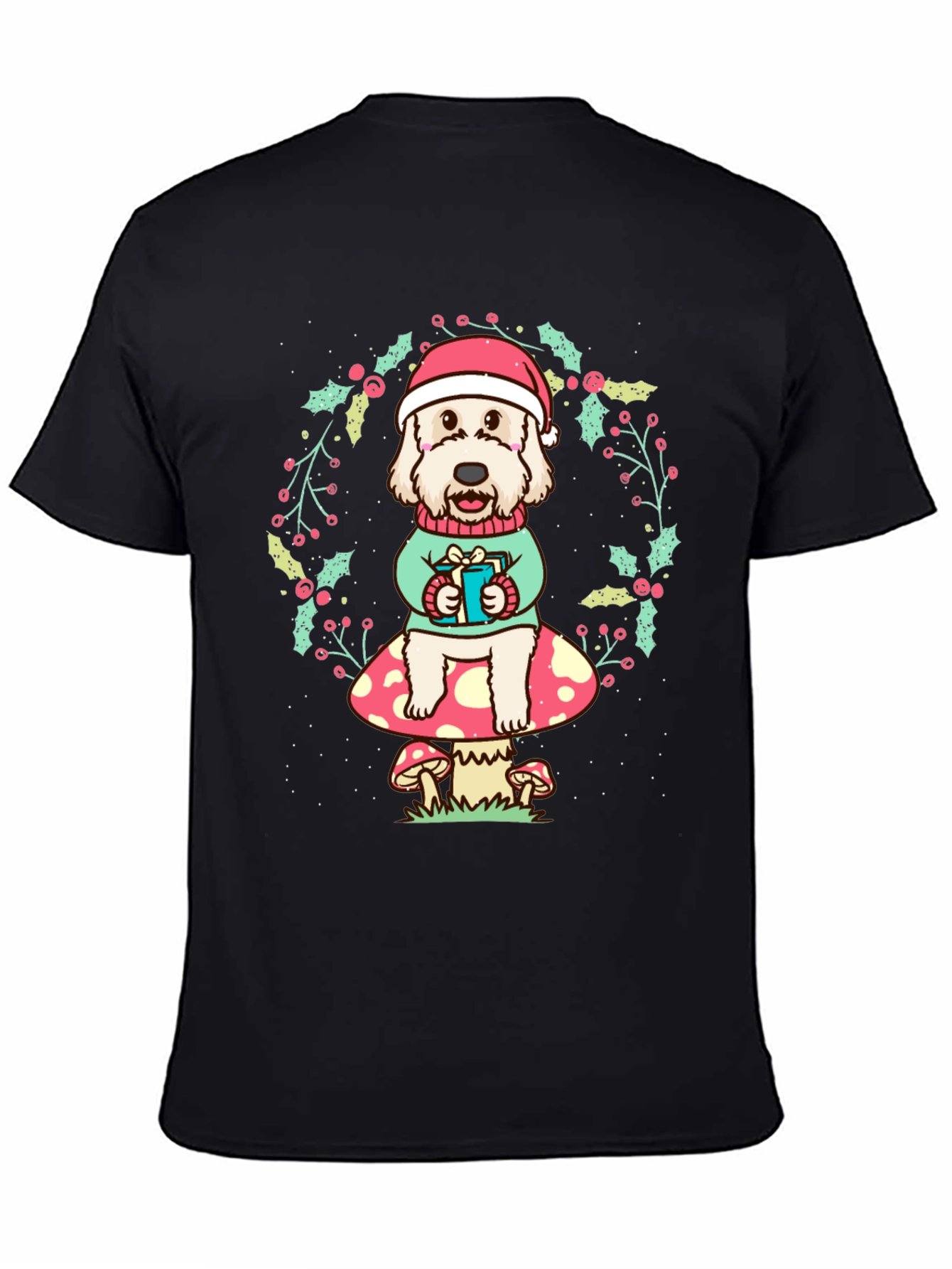 Festive Dog on Mushroom Tee