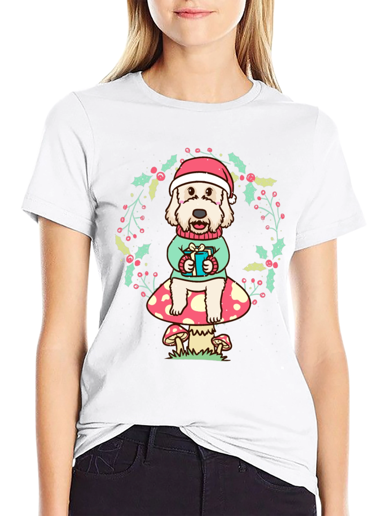 Festive Dog on Mushroom Tee