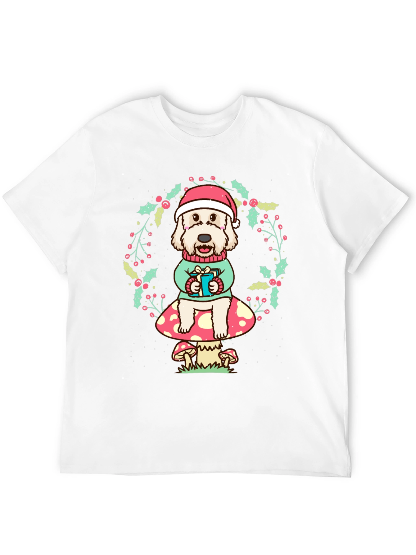 Festive Dog on Mushroom Tee