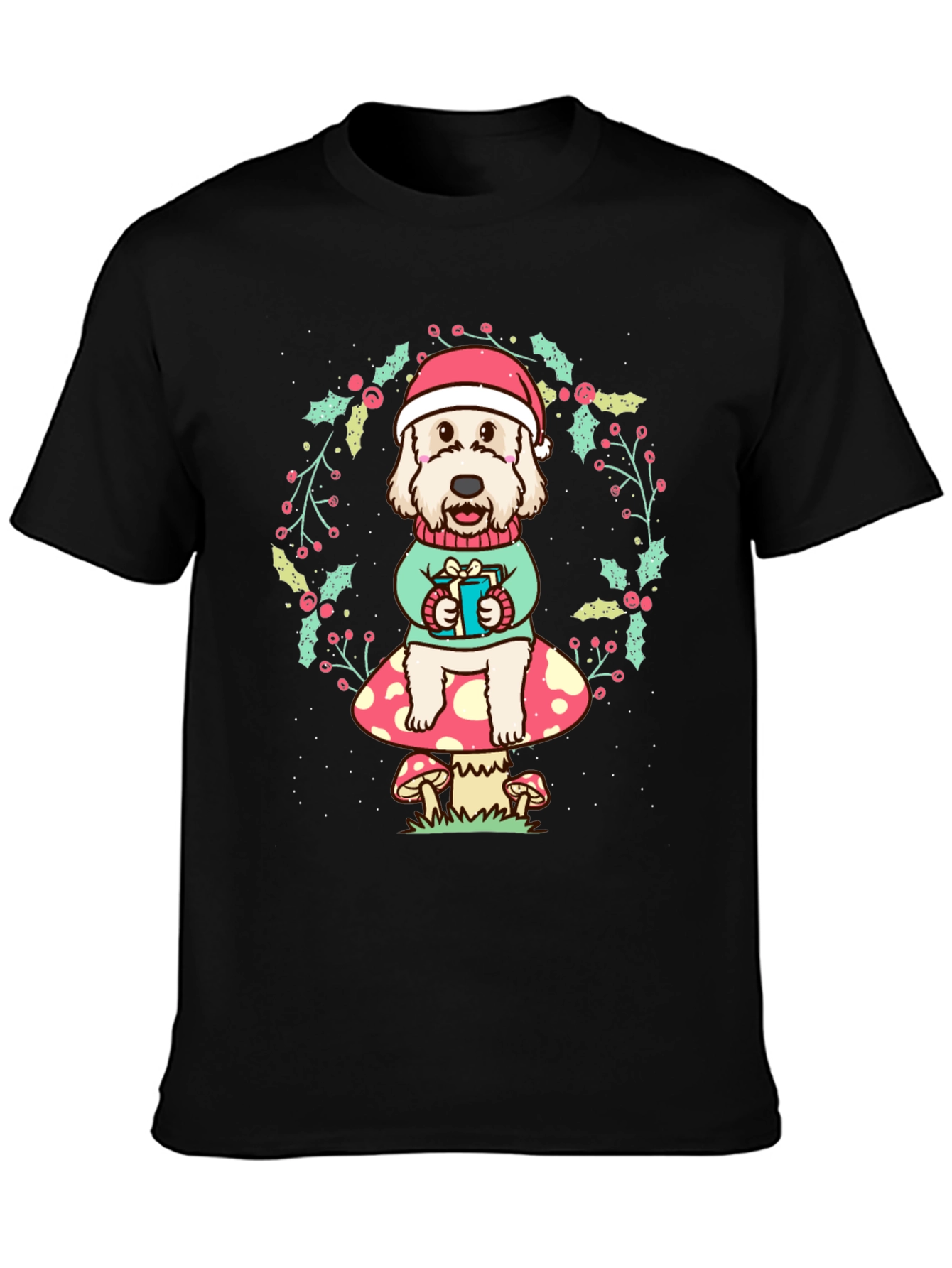Festive Dog on Mushroom Tee