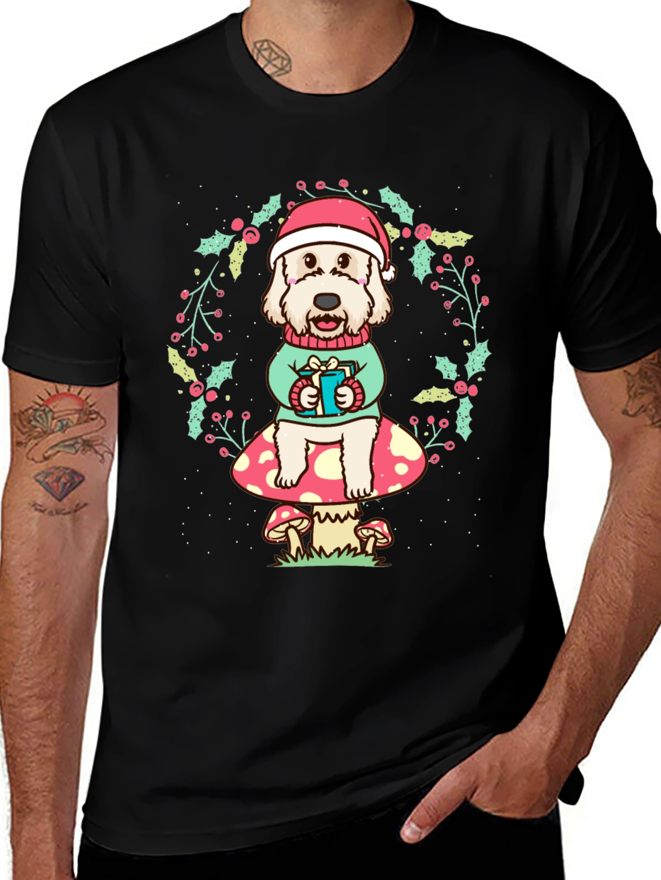 Festive Dog on Mushroom Tee