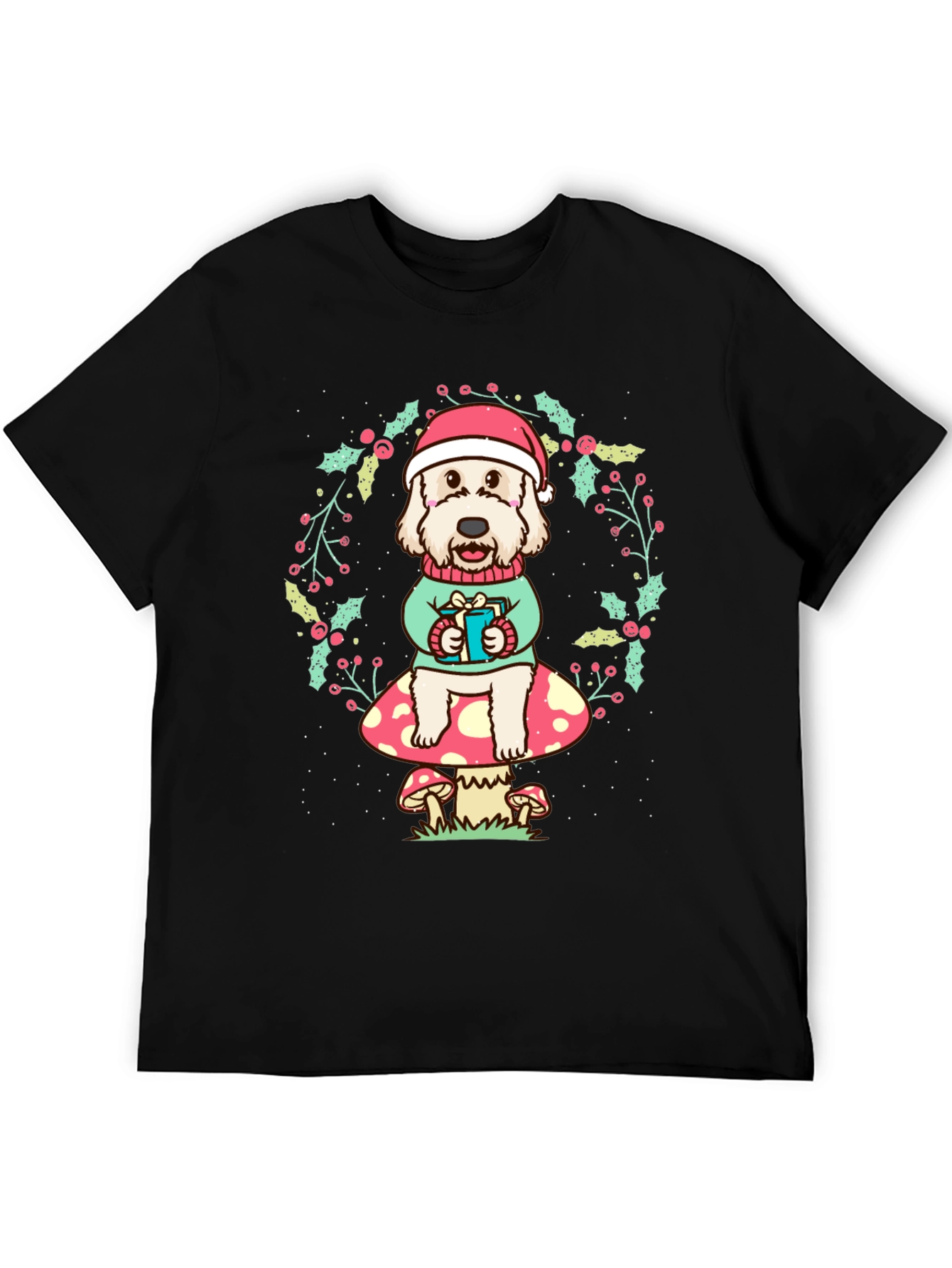Festive Dog on Mushroom Tee