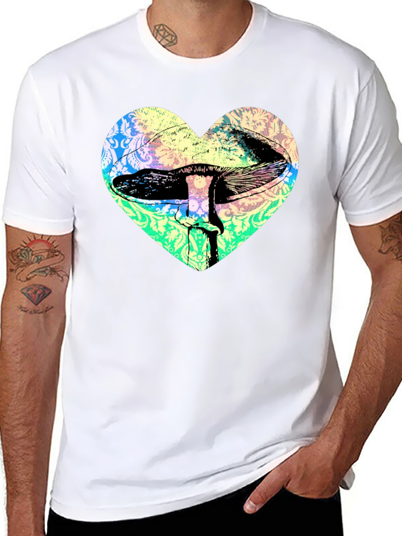 Psychedelic Mushroom Heart T-Shirt - Groovy Graphic Tee