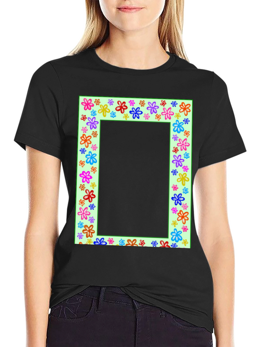 Floral Frame Graphic Tee - Colorful Design