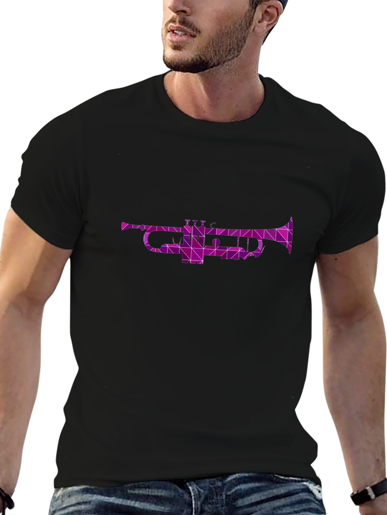 Geometric Trumpet Graphic Tee - Cool Music Shirt