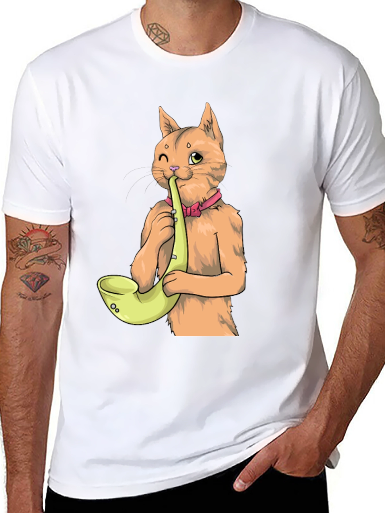 Cat Saxophone T-Shirt - Cool Musical Tee