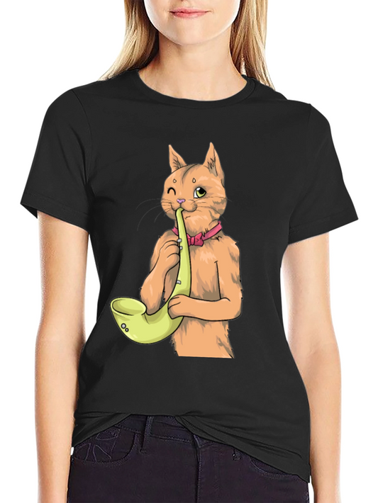 Cat Saxophone T-Shirt - Cool Musical Tee