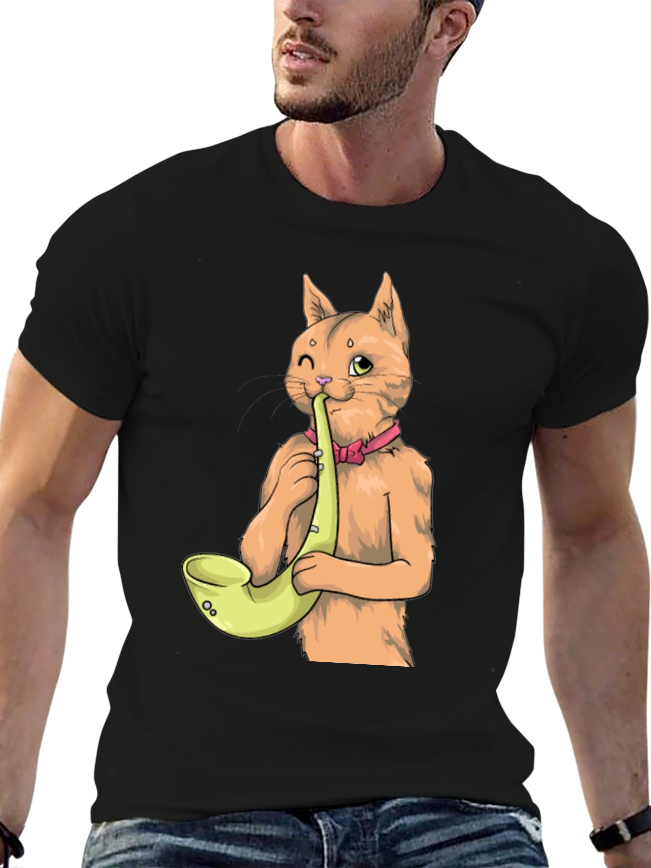 Cat Saxophone T-Shirt - Cool Musical Tee