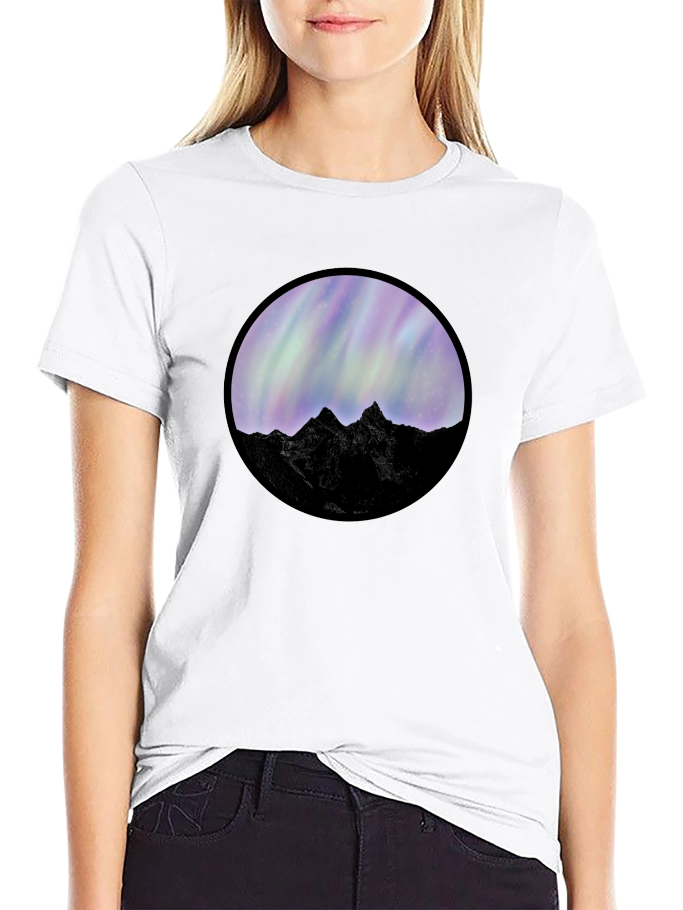 Northern Lights Mountain Graphic Tee - Black