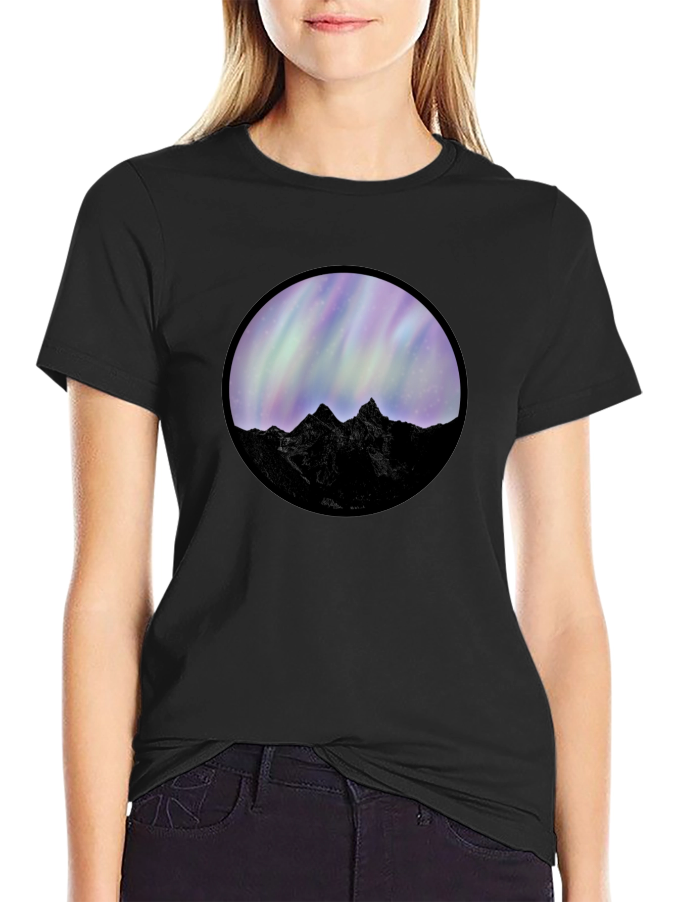 Northern Lights Mountain Graphic Tee - Black