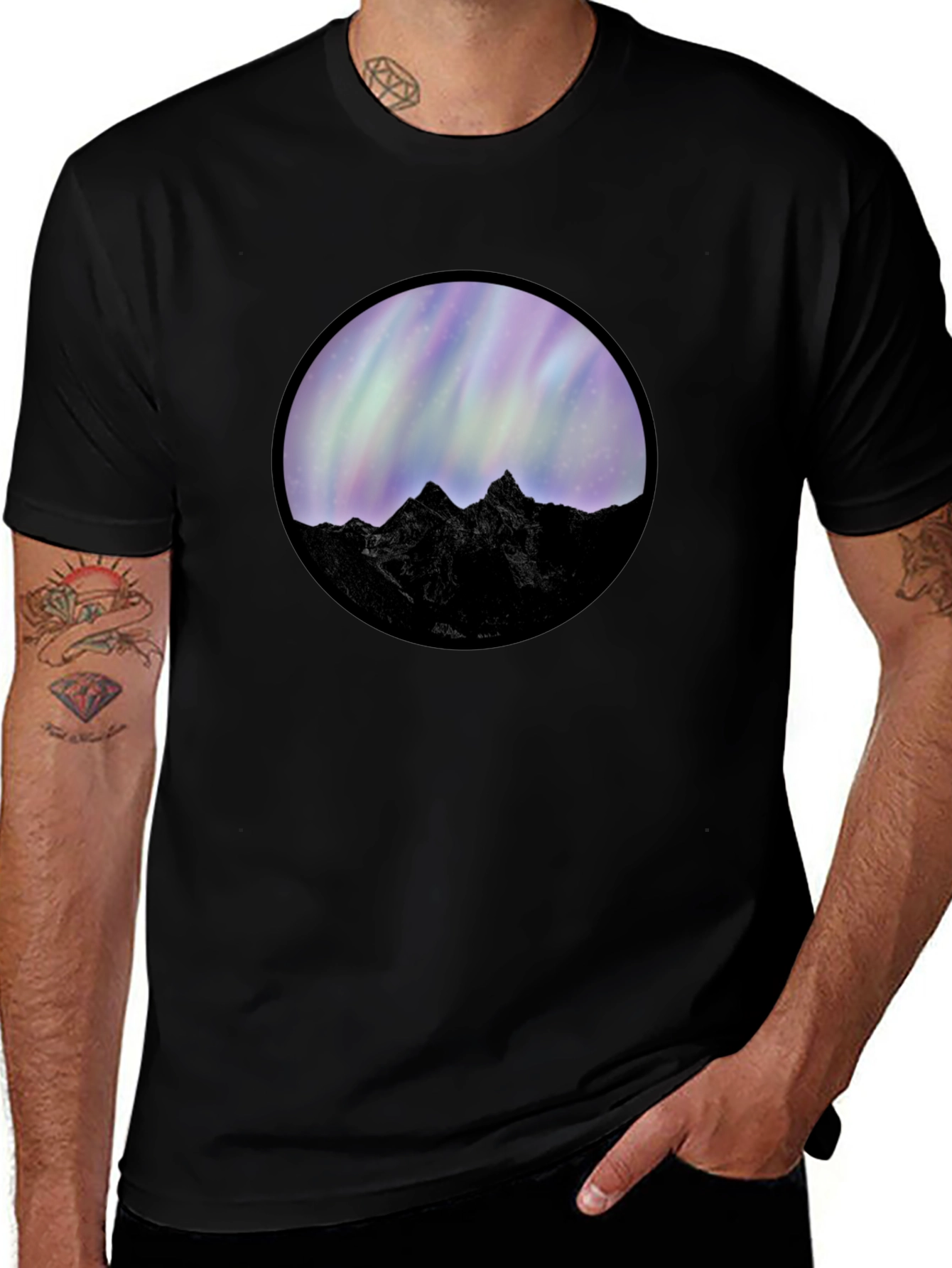 Northern Lights Mountain Graphic Tee - Black