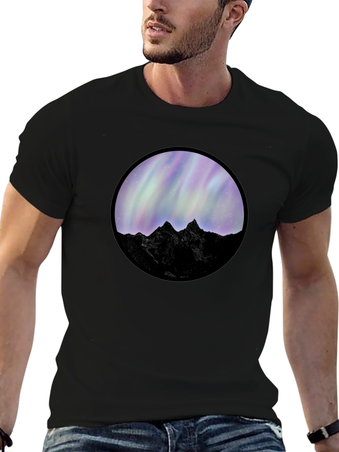 Northern Lights Mountain Graphic Tee - Black