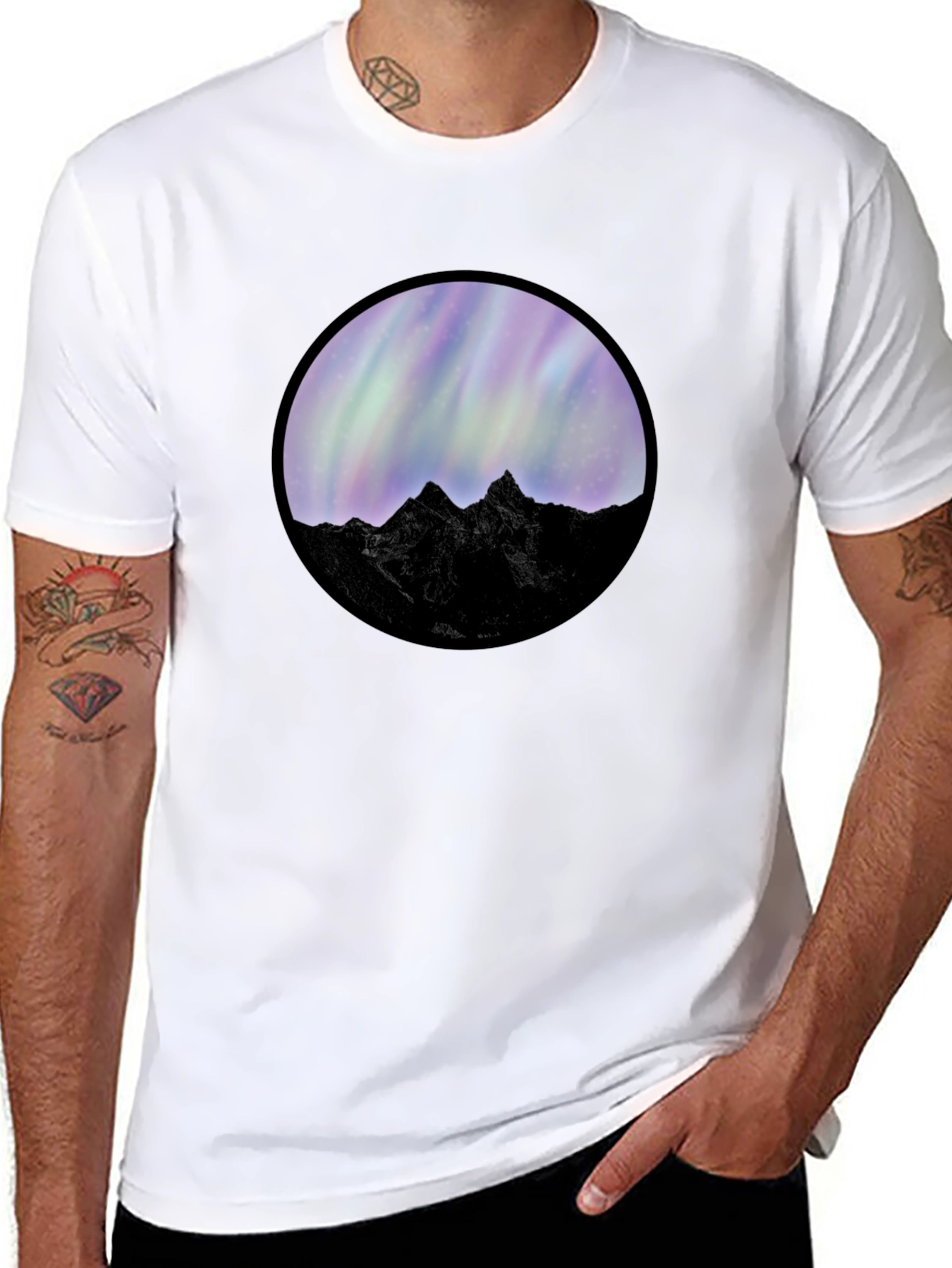 Northern Lights Mountain Graphic Tee - Black