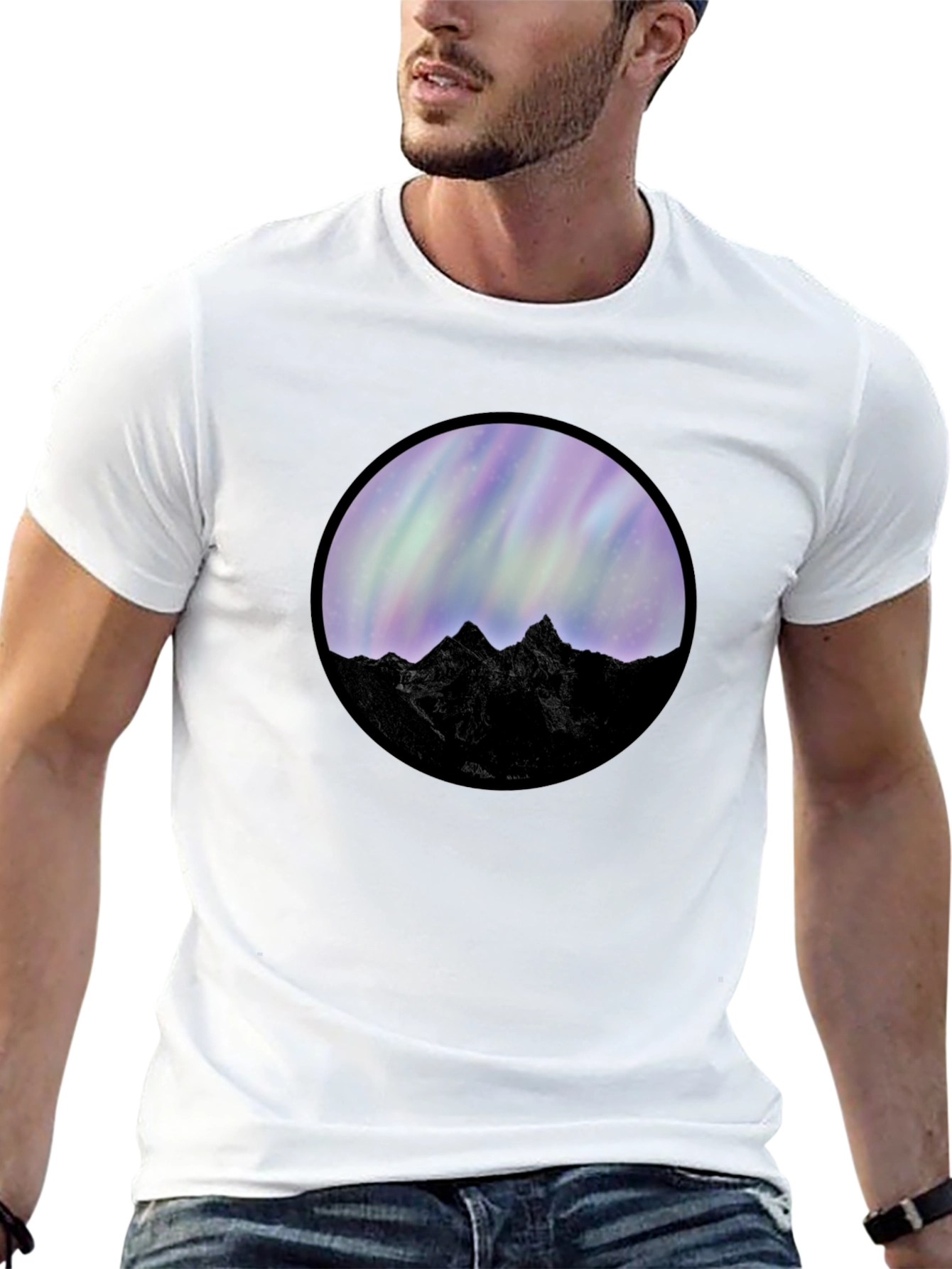 Northern Lights Mountain Graphic Tee - Black