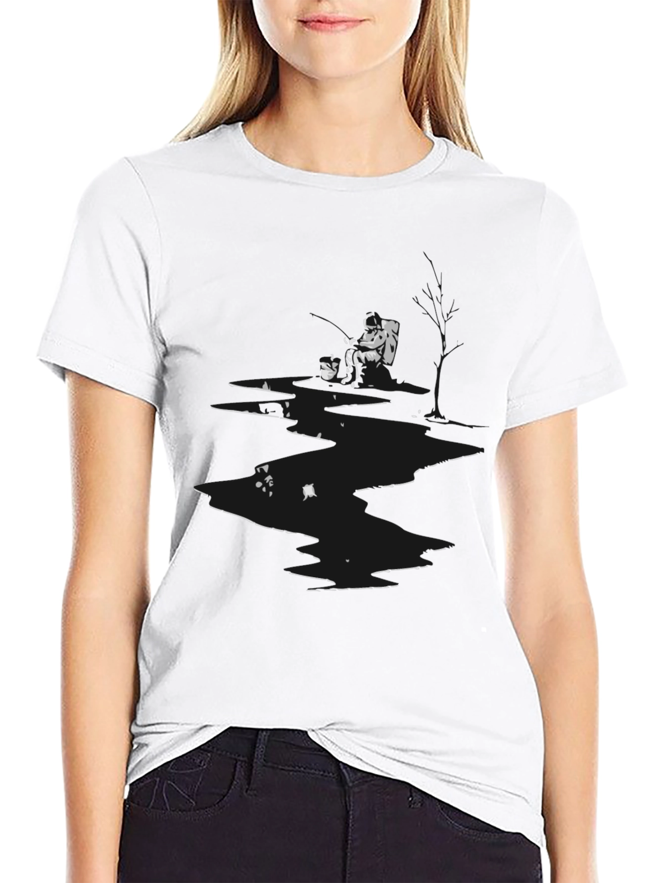 Monochrome Graphic Print Crew Neck Tee