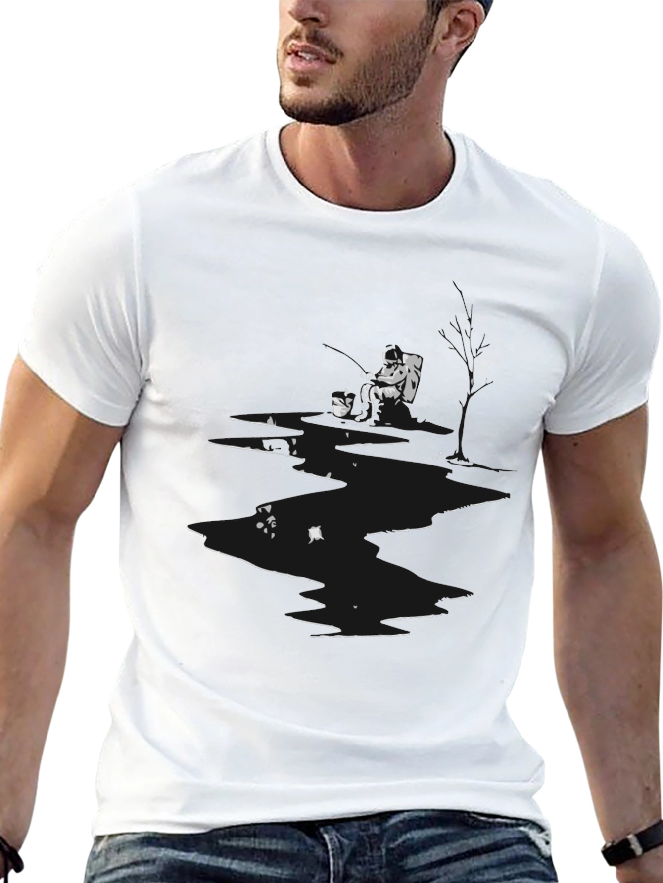 Monochrome Graphic Print Crew Neck Tee
