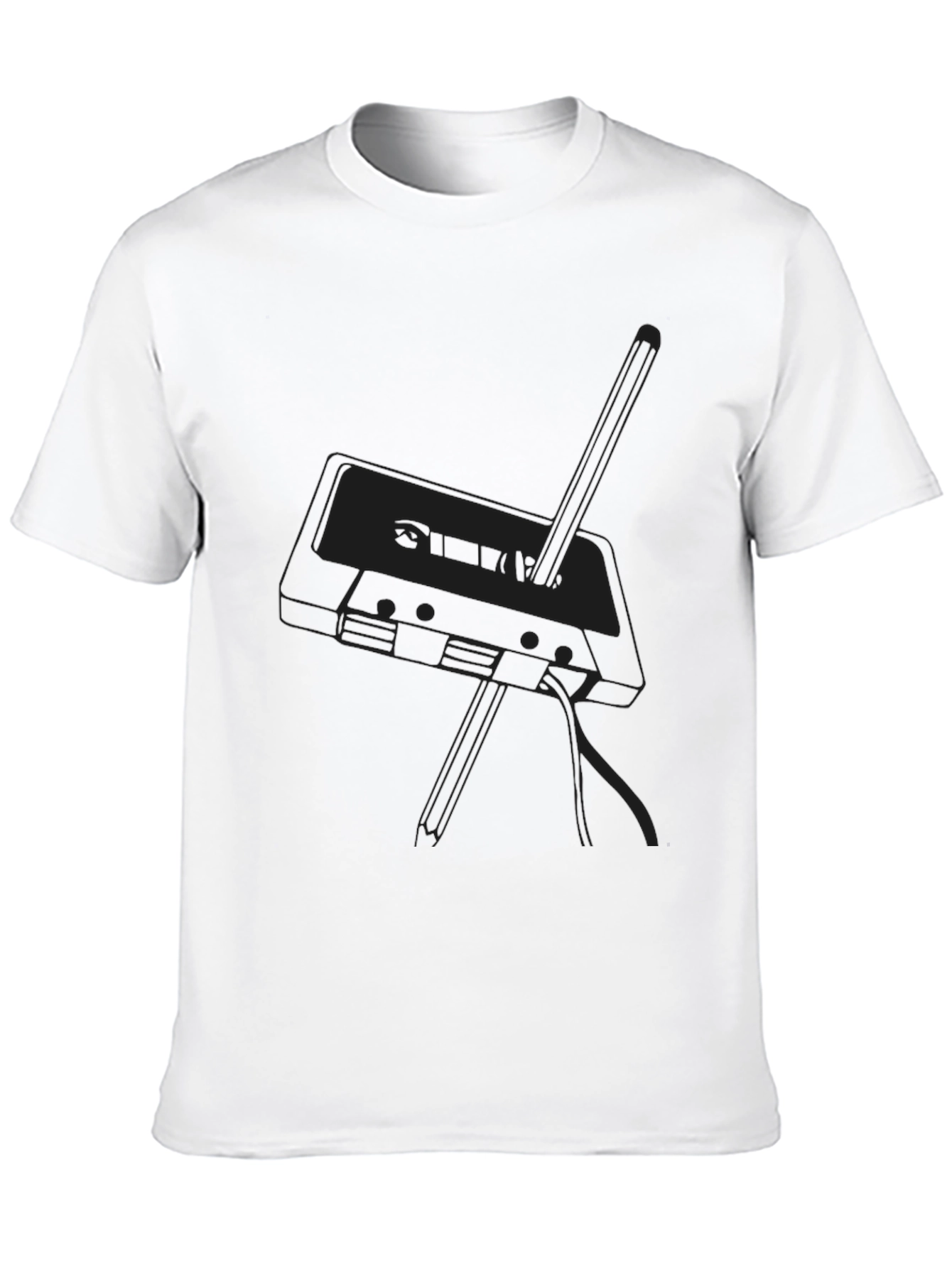 Retro Cassette Tape Graphic Tee - Black Cotton Blend