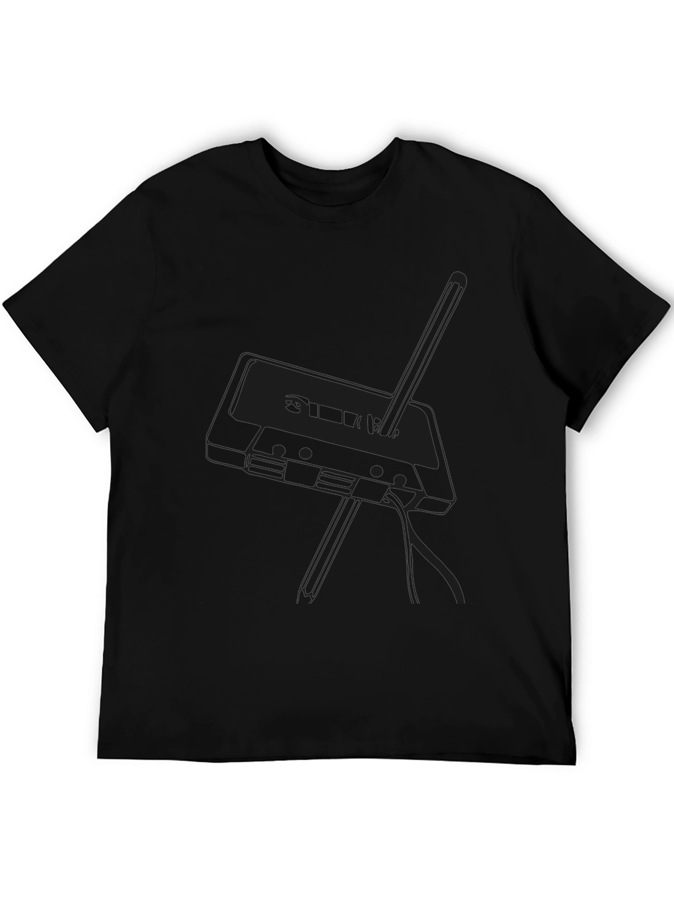 Retro Cassette Tape Graphic Tee - Black Cotton Blend