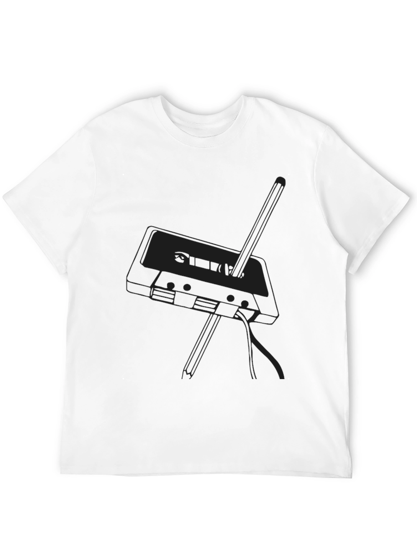 Retro Cassette Tape Graphic Tee - Black Cotton Blend