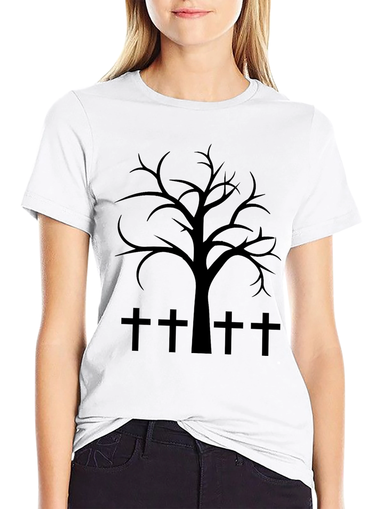Spooky Tree & Cross Graphic T-Shirt