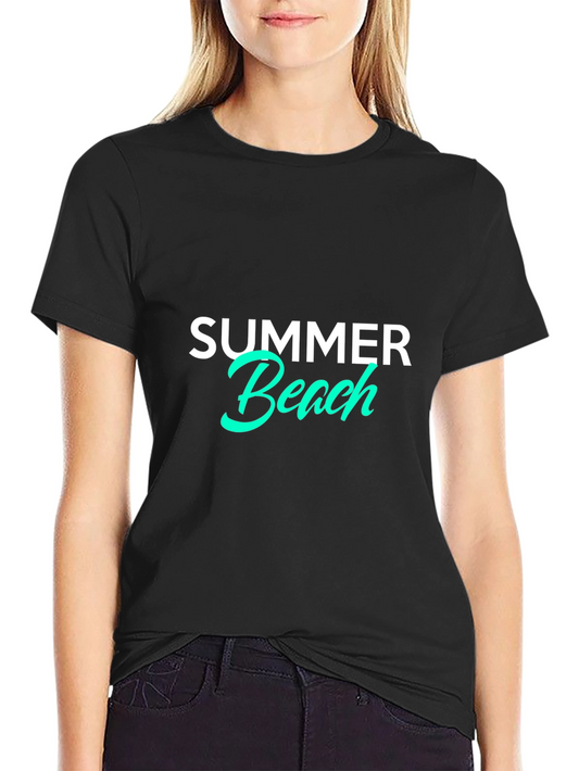 Summer Beach Graphic Tee - Casual Black T-Shirt