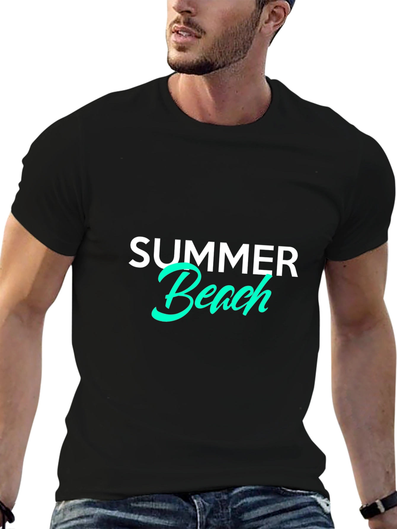 Summer Beach Graphic Tee - Casual Black T-Shirt
