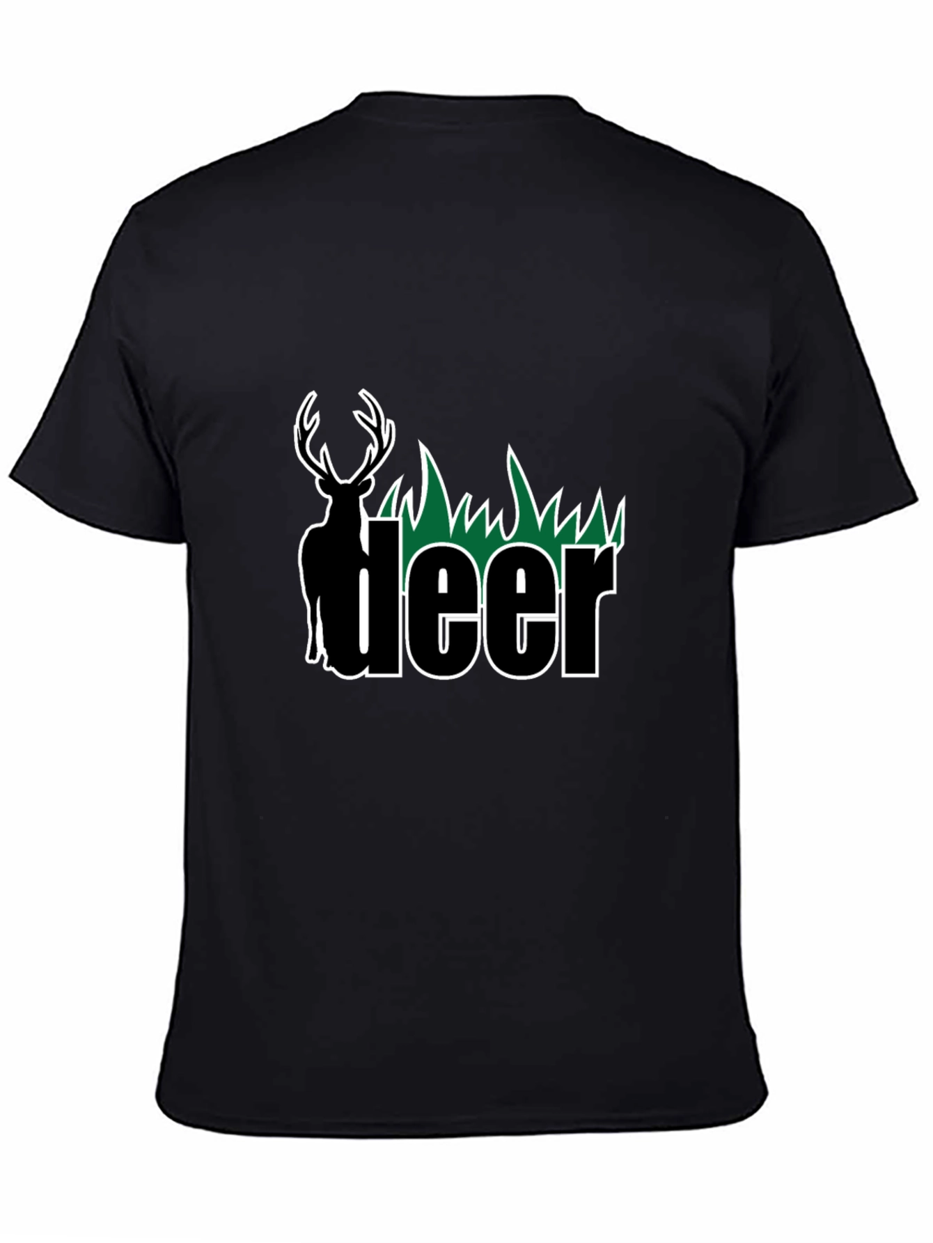 Deer Graphic Tee - Black Cotton Blend T-Shirt