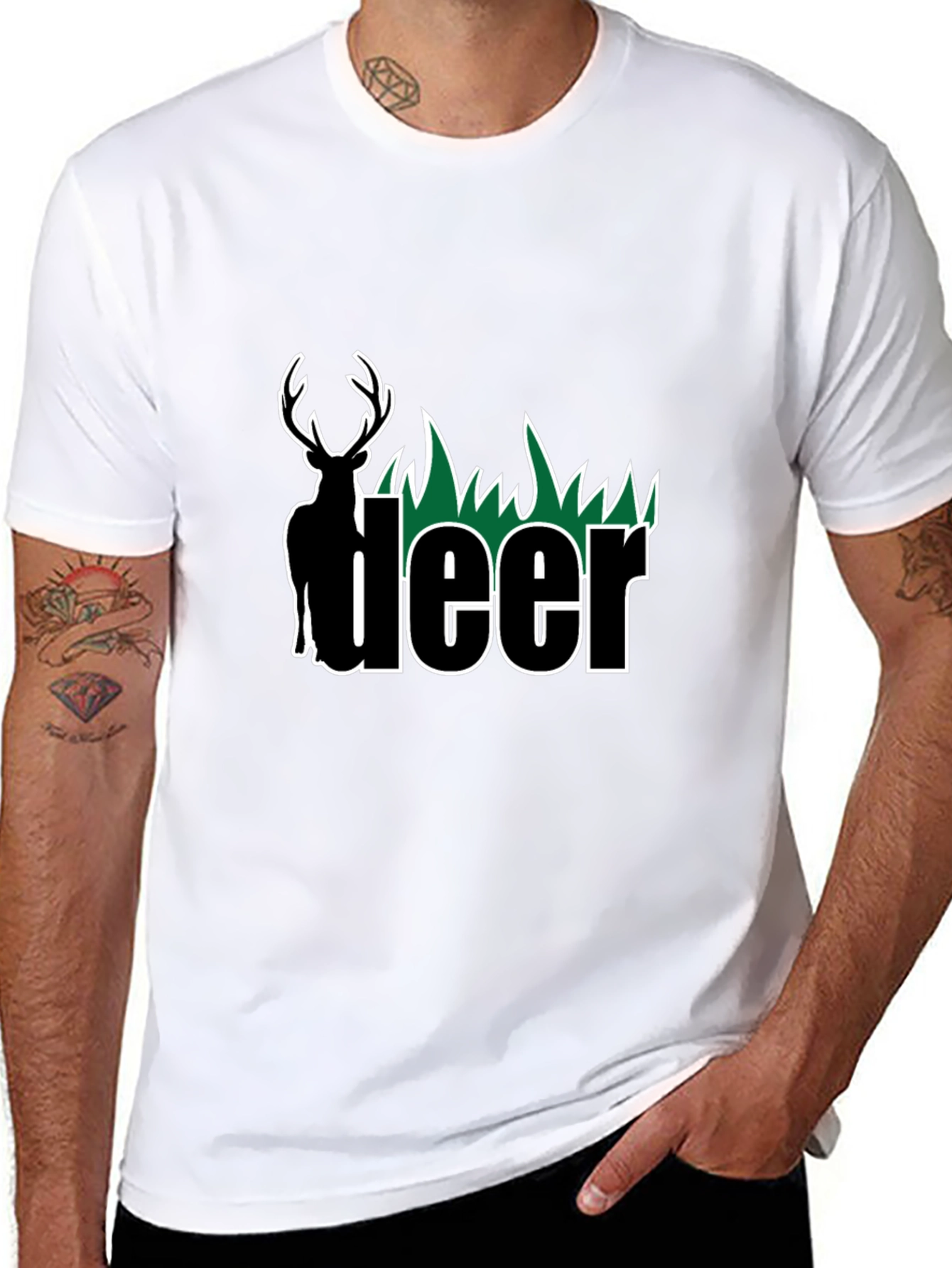 Deer Graphic Tee - Black Cotton Blend T-Shirt