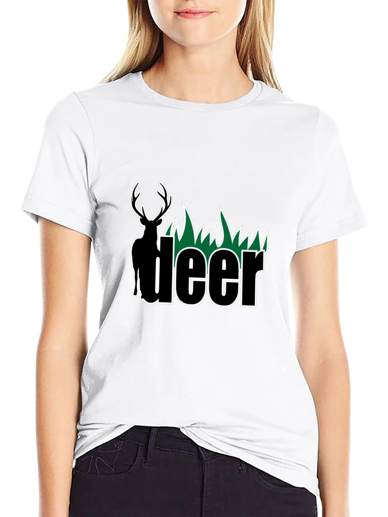 Deer Graphic Tee - Black Cotton Blend T-Shirt