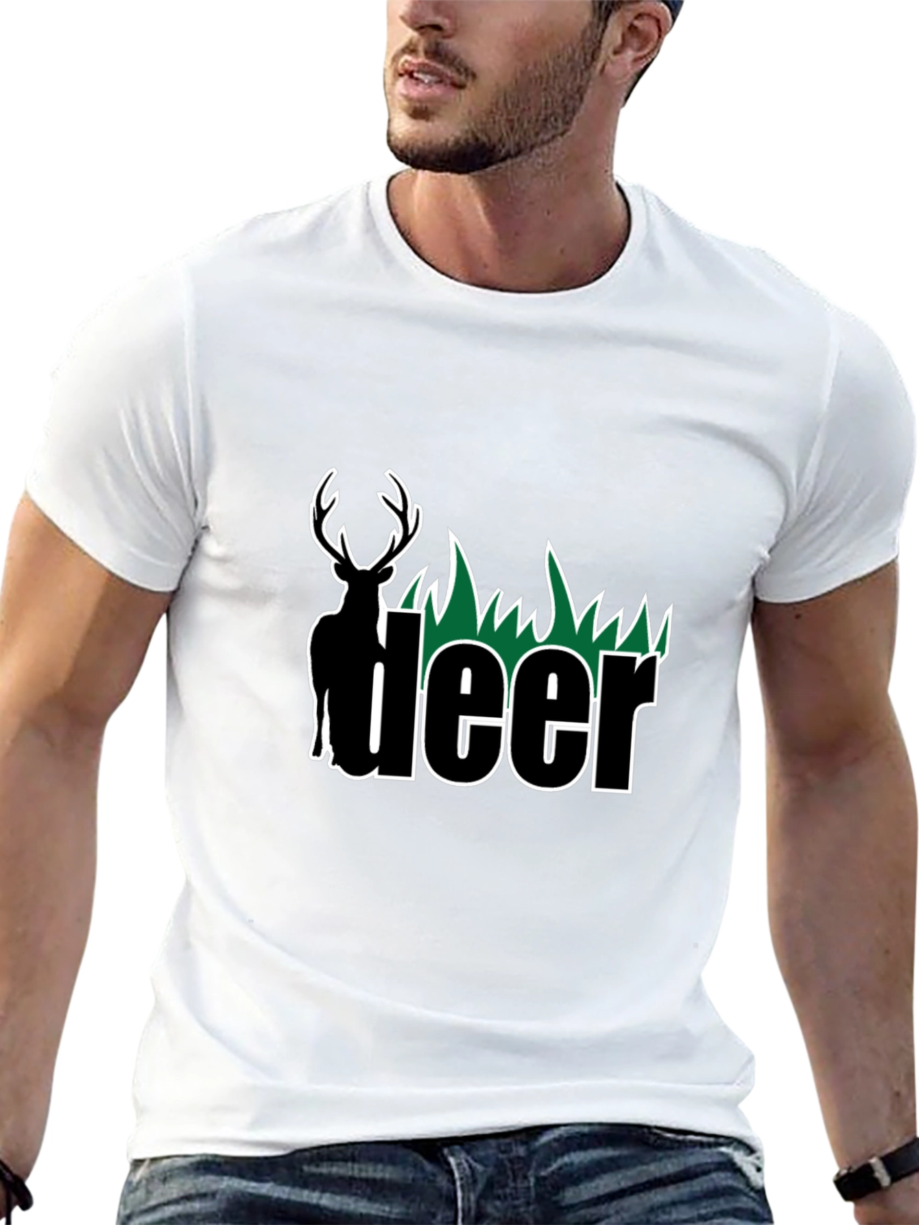 Deer Graphic Tee - Black Cotton Blend T-Shirt