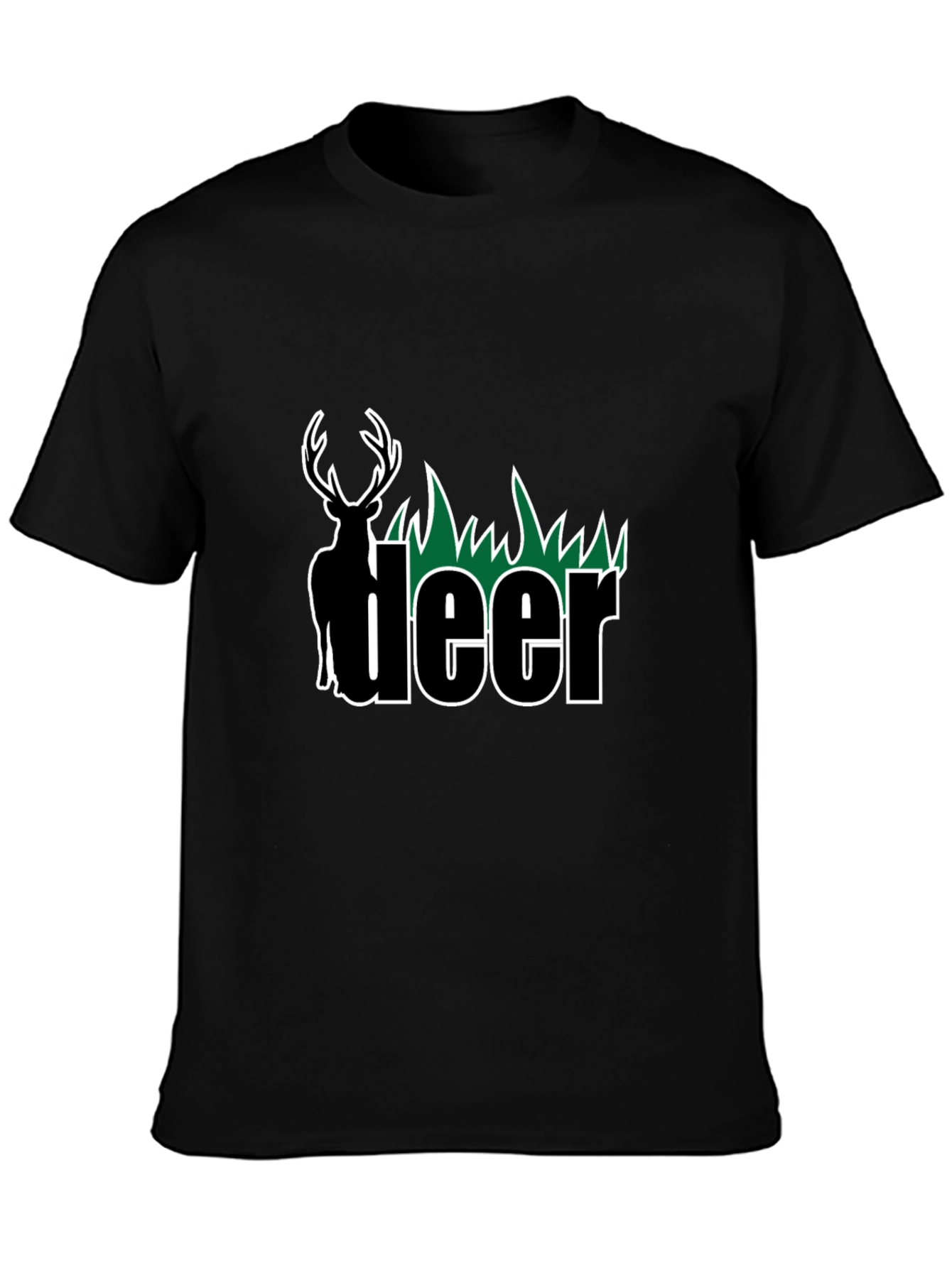 Deer Graphic Tee - Black Cotton Blend T-Shirt