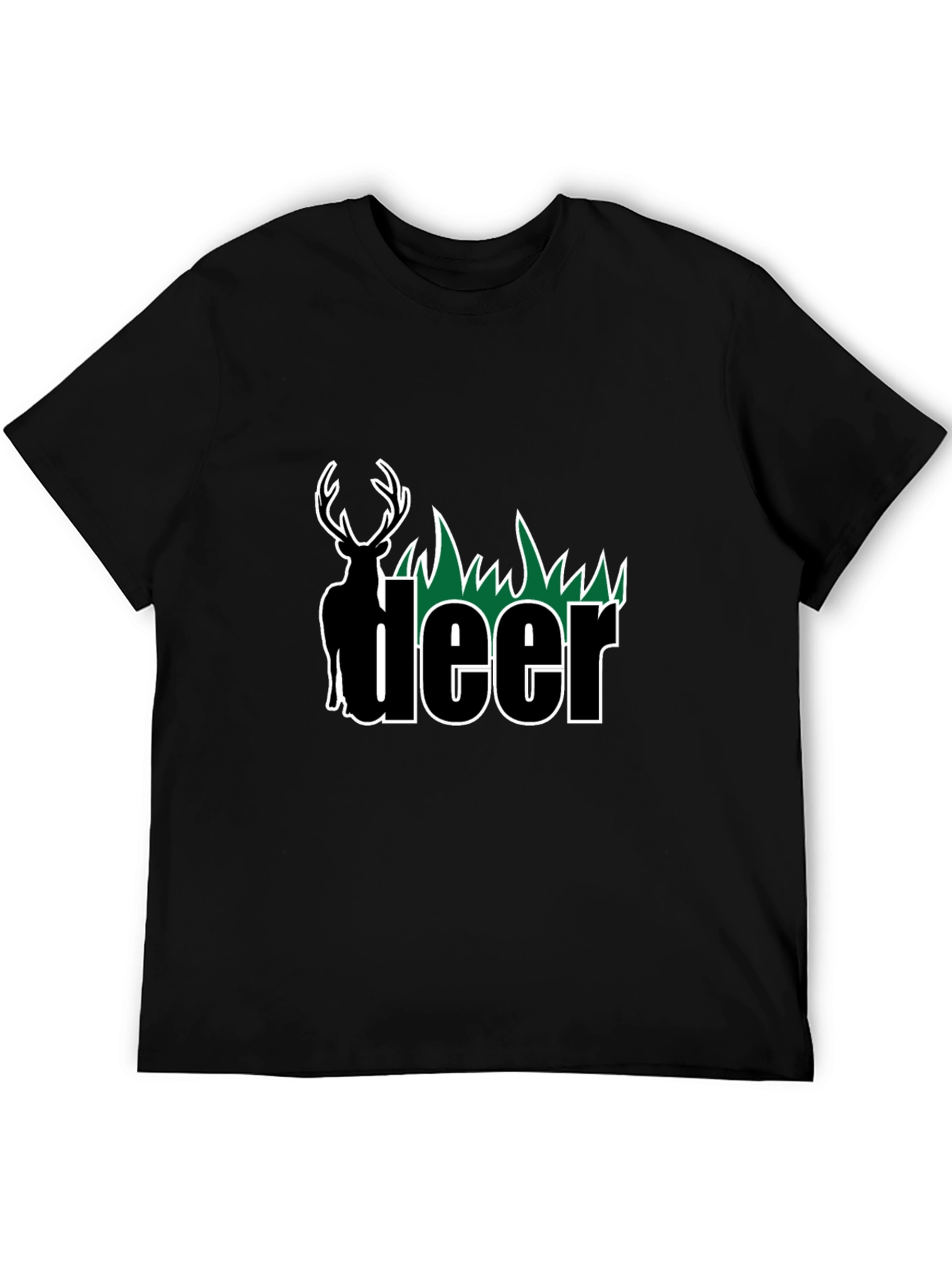 Deer Graphic Tee - Black Cotton Blend T-Shirt
