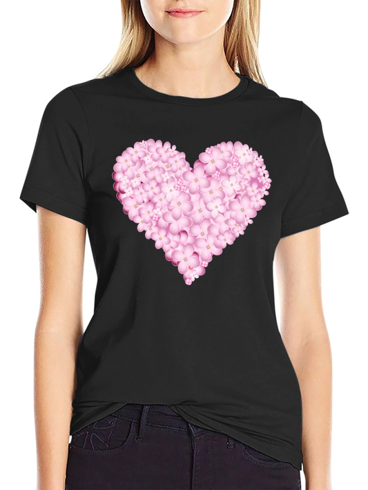 Floral Heart Graphic Black Tee