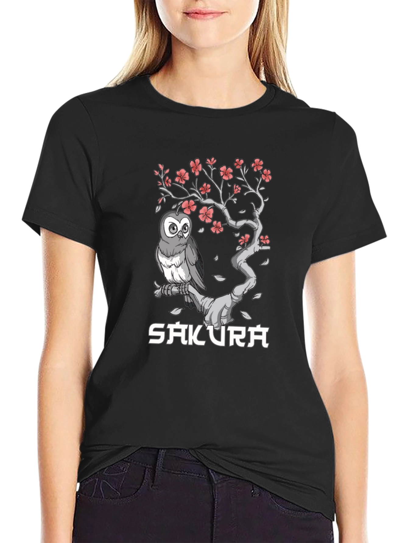Sakura Owl Graphic T-Shirt