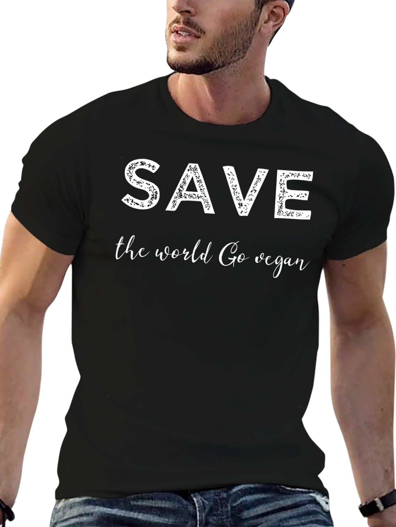 Save the World Go Vegan Black Graphic T-Shirt