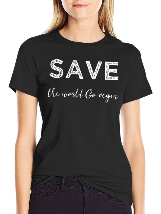 Save the World Go Vegan Black Graphic T-Shirt