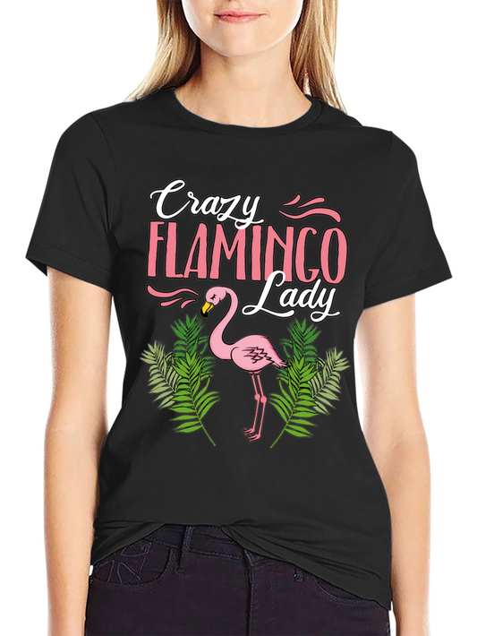 Crazy Flamingo Lady T-Shirt - Black