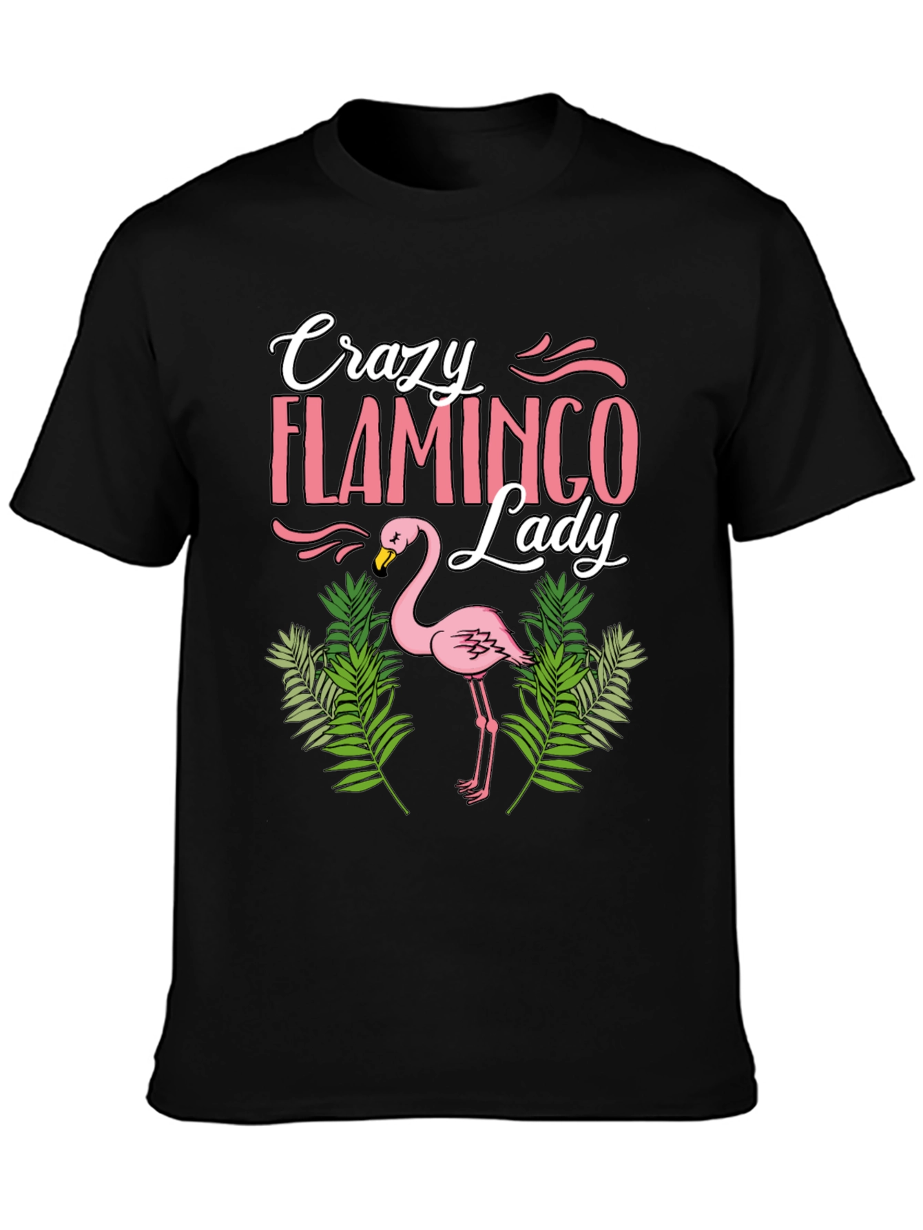 Crazy Flamingo Lady T-Shirt - Black