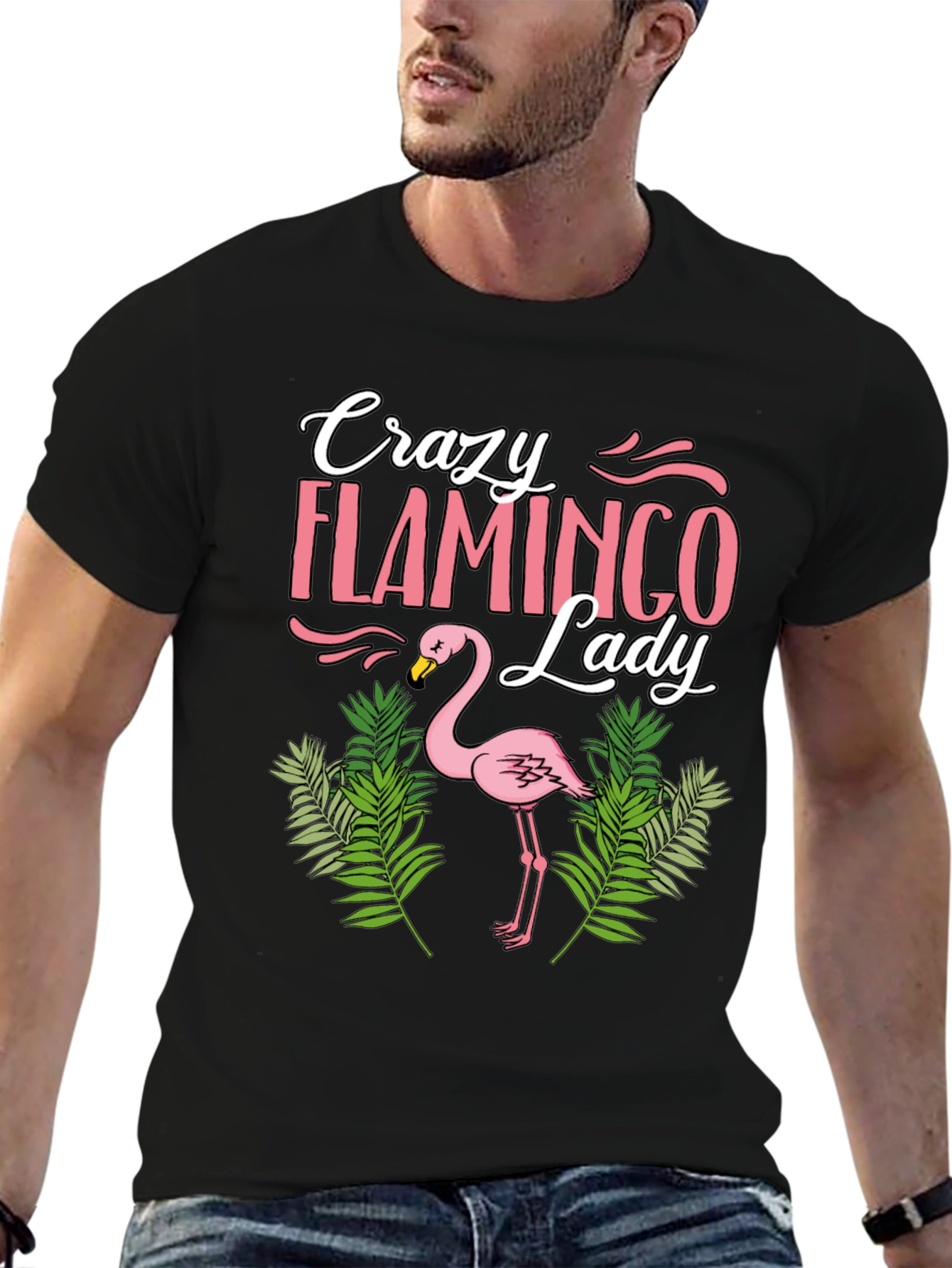 Crazy Flamingo Lady T-Shirt - Black