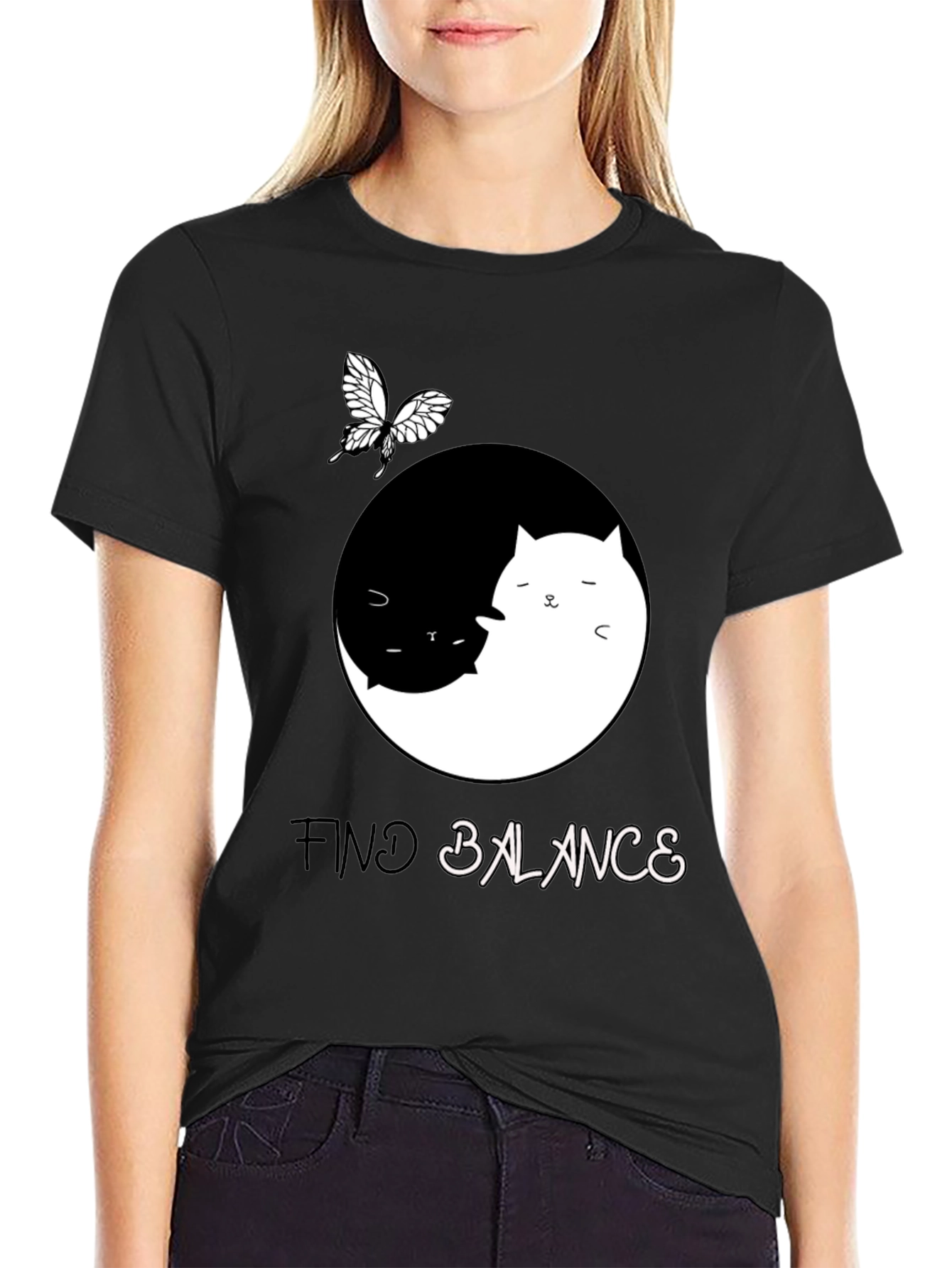 Yin Yang Cat Balance T-Shirt