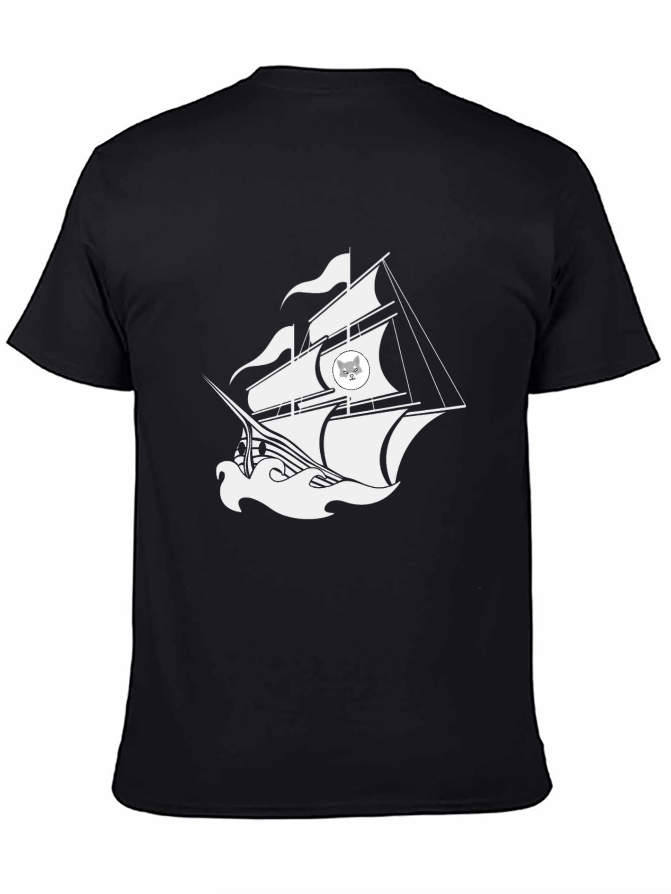 Nautical Cat Ship Graphic Black T-Shirt